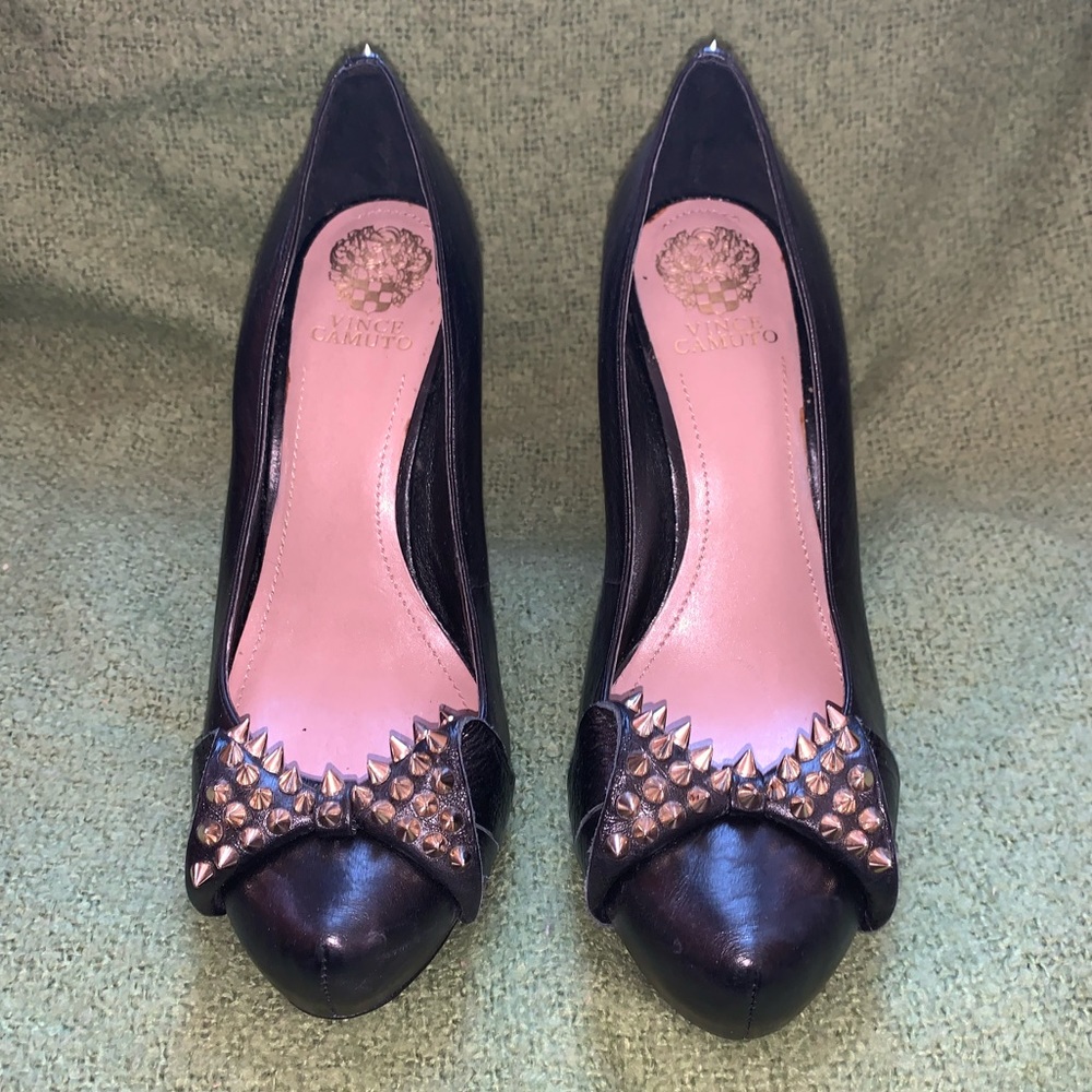 FAB Spiked black leather platform high heel pump